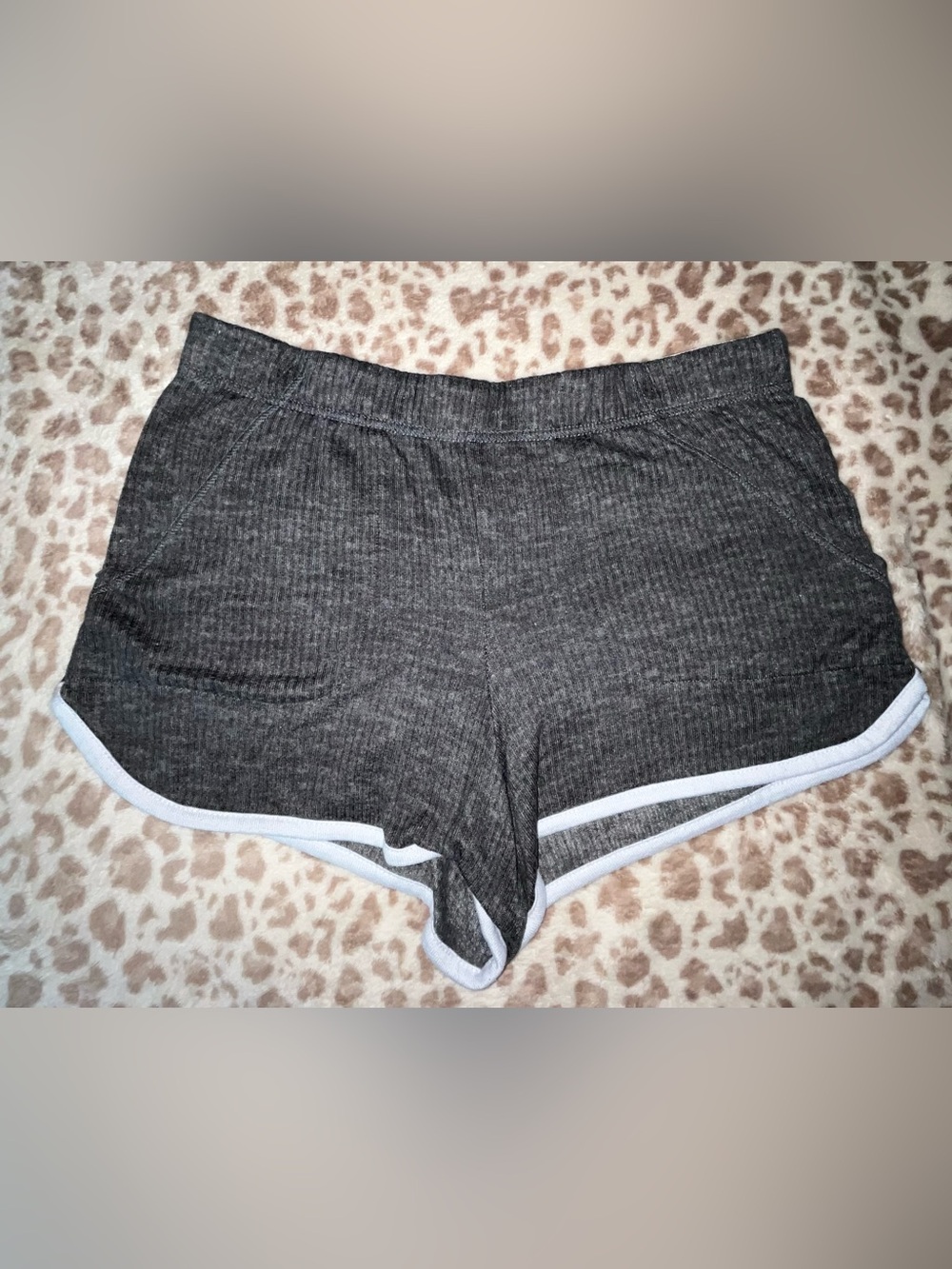 Jockey- Ribbed Dark Gray Lounge Shorts with White Trim - Picture 1 of 3